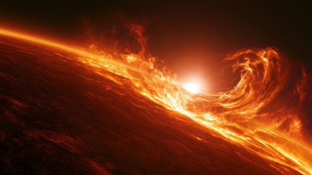 A solar flare bursts from the surface of a star, displaying bright plasma loops in slow motion with stunning cosmic details.