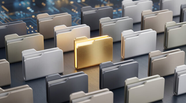 Highlighted Golden Folder For Digital Data Management And File Organization