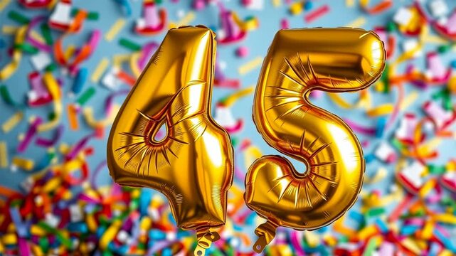Birthday balloon number fourty five, golden letter figure 45 celebration background AI Generative