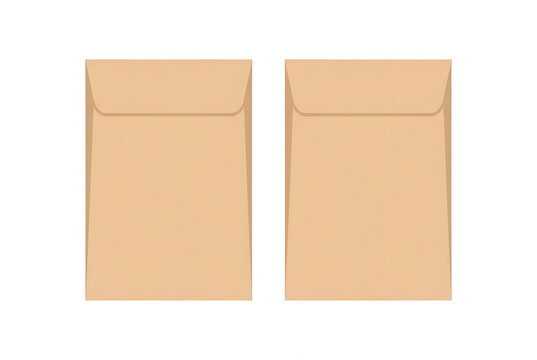 Dois envelopes de papel kraft marrom isolados em fundo branco, ideais para correspond&ecirc;ncia comercial, documentos importantes, convites e materiais de escrit&oacute;rio com design minimalista.