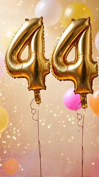 Birthday balloon number fourty four, golden letter figure 44 celebration background AI Generative