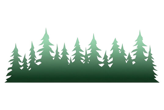Silhueta estilizada de uma floresta de pinheiros com gradiente verde sobre fundo branco, ideal para design gr&aacute;fico, banners, cart&otilde;es e projetos de conserva&ccedil;&atilde;o ambiental.