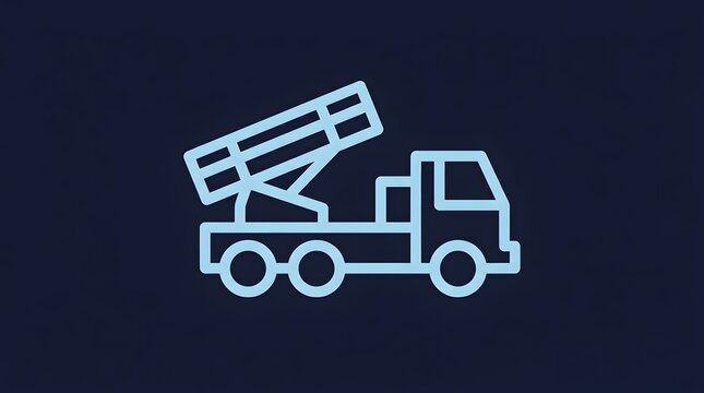 Rocket launcher truck icon on dark blue background