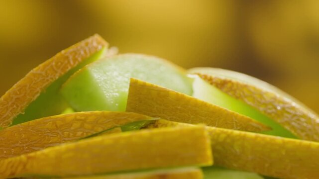 Melon close up, man cutting Watercolor of a whole melon and slice, summer juicy fruit