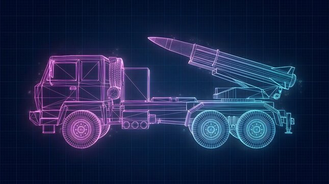 Missile Launcher Truck Wireframe Blueprint