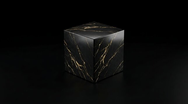 Black marble cube with gold pattern