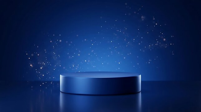 Blue podium with sparkling particles