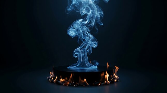 Blue smoke rising from a flaming platform