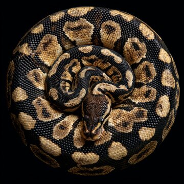 Ball python rests in a circular shape.