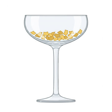 Uma ilustra&ccedil;&atilde;o vetorial estilizada de uma ta&ccedil;a de coquetel elegante contendo pequenos peda&ccedil;os de confete dourado, perfeita para celebra&ccedil;&otilde;es, festas, brindes e eventos comemorativos.