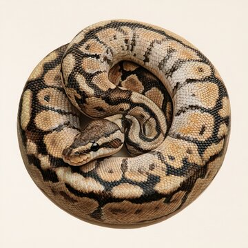 Ball python rests in a circular shape.