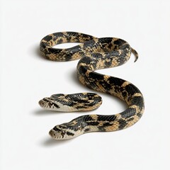 Fototapeta premium Single rat snake rests stretched out on white background.