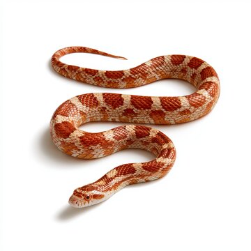 Single rat snake rests stretched out on white background.