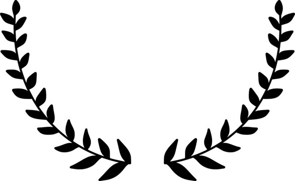 Hand drawn laurel wreath botanical branch frame silhouette doodle, elegant olive leaf garland border clipart PNG for wedding invitation, award, certificate and crest design
