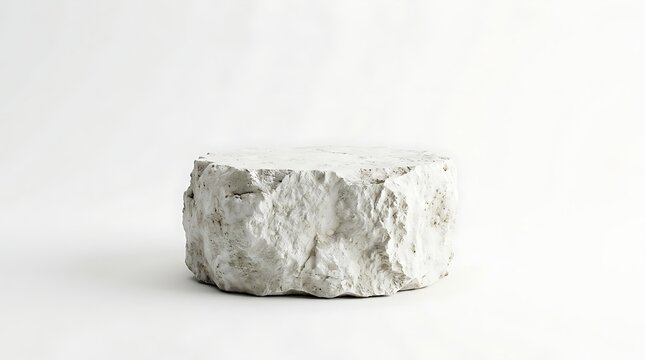 White textured stone cylinder on white background