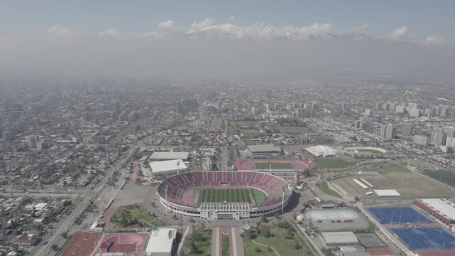 Wide Aerial Drone Shot Of Santiago de Chile With Andes Mountains And Smog - 4K
