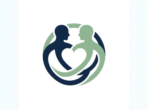 Abstract circular logo of two human silhouettes forming a heart shape with human silhouette care logo community icon people connection caring hands supportive circle empathy icon