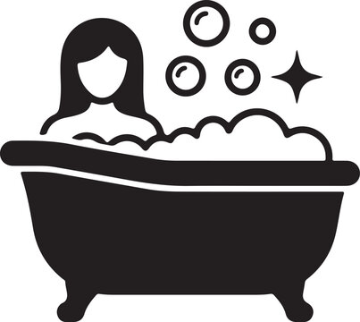 Black silhouette of a woman relaxing in a clawfoot bathtub with bubbles bathing relaxation