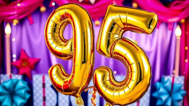 Birthday balloon number ninety five, golden letter figure 95 celebration background AI Generative