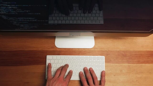Developer software programming python code with chat bot AI. HTML code on lcd screen. Developer working on source codes on computer at office. Modern technologies, web design. Python programming