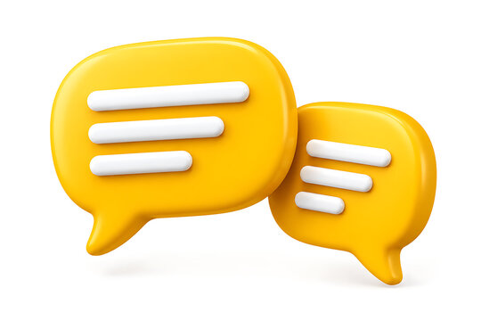 Yellow 3D chat message and conversation speech bubbles isolated on white background