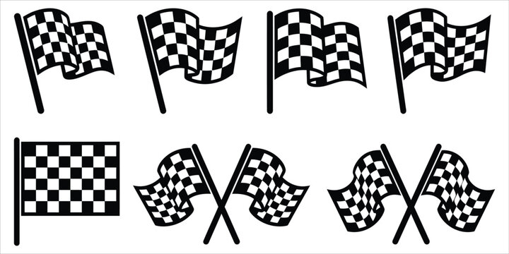 Collection of checkered racing finish flags and crossed flag icons with sports icon finish line motorsport emblem black white winner flag competition checkered collection motorsport challenge