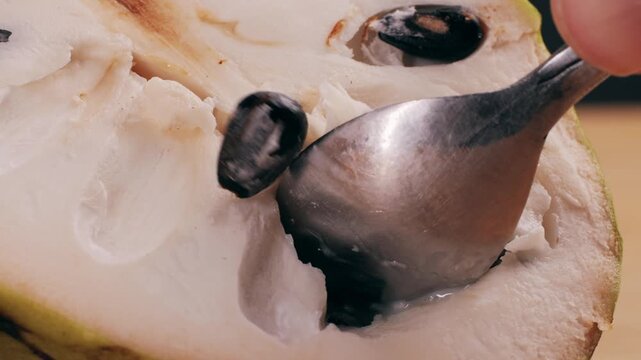 Tropical fruit cherimoya, ice cream fruit or custard apple on market in Spain