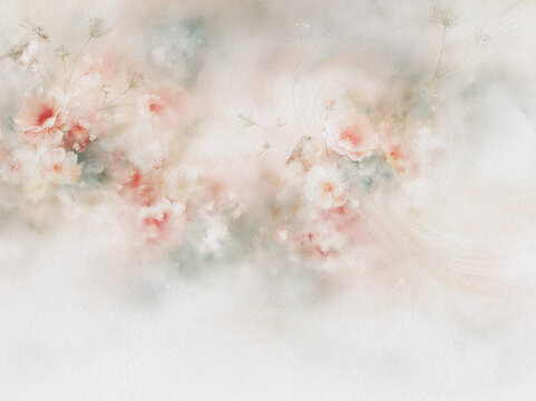 Delicate pink flowers on a soft watercolor background with copy space.