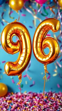 Birthday balloon number ninety six, golden letter figure 96 celebration background AI Generative