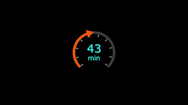 43 Min clock icon animation. 43 minute animation on black background and creating a stunning 4k video.