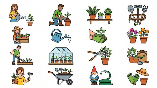 Happy Gardeners Planting and Caring for Potted Plants