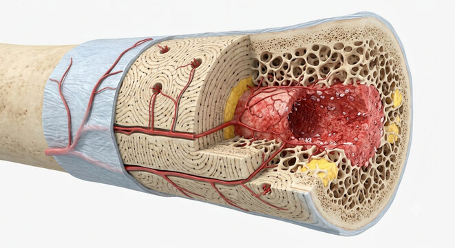 Human bone structure anatomy and osteoblast osteoclast bone remodeling physiology medical concept
