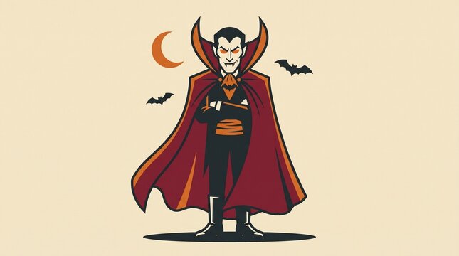 Vintage Style Cartoon Vampire with Cape and Dramatic Pose