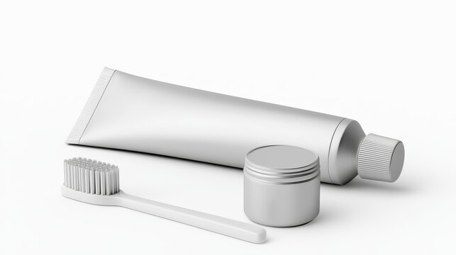 Toothbrush and toothpaste on white background dental hygiene tools sit on clean white surface