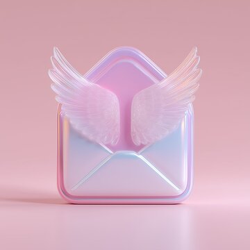 Envelope with wings icon design on a pink background showcasing a creative concept for messaging or communication