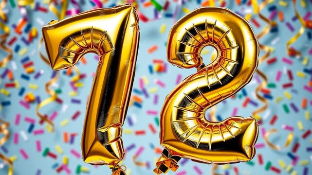 Birthday balloon number seventy two, golden letter figure 72 celebration background AI Generative