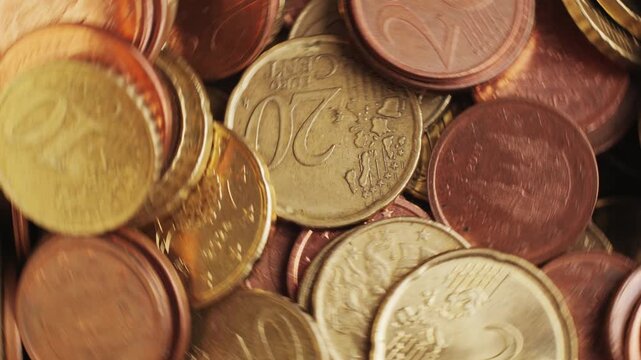 Coins background, euro coins. cent coins, counting euro cents