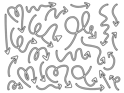 Set de flechas delineadas curvas y onduladas estilo garabato