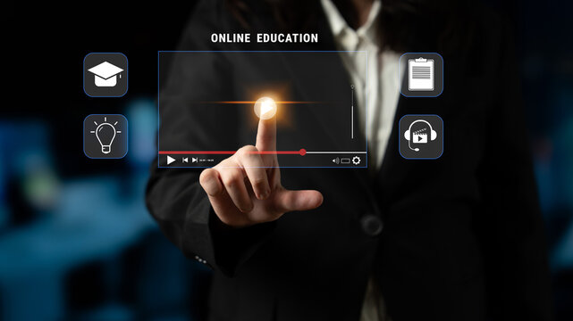 An online education and e-learning platform for distance learning. A concept of video courses, virtual classrooms, and digital study resources. Motif