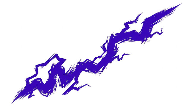 Un rayo de color morado vibrante con un estilo art&iacute;stico de trazo de pincel sobre un fondo blanco limpio, ideal para dise&ntilde;o gr&aacute;fico, elementos decorativos o efectos visuales din&aacute;micos y creativos.