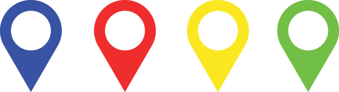 Four colorful map pin icons isolated vector graphic set