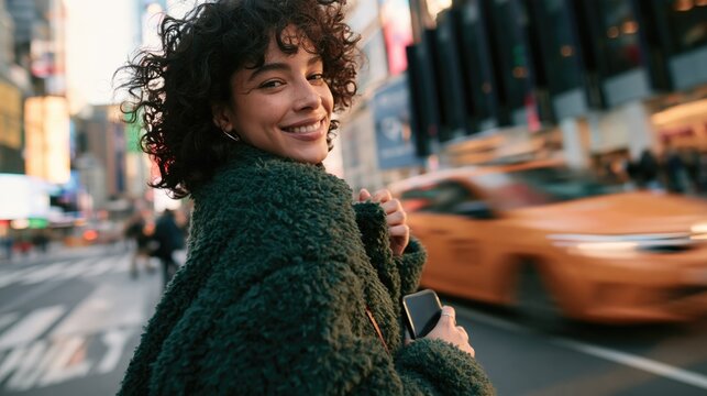 Smiling Young Woman in Urban Setting