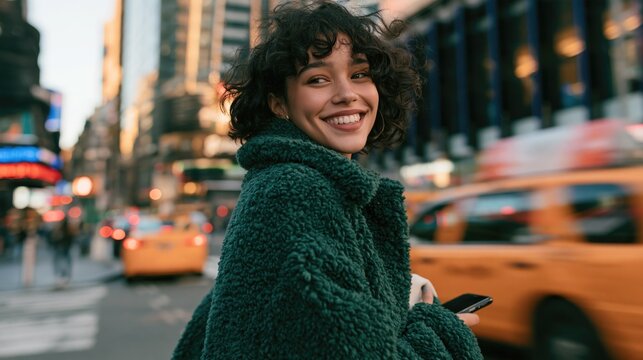 Smiling Young Woman in City