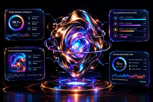 Futuristic Abstract Energy Core With Data Displays artificial intelligence dashboard ui ux hud syste