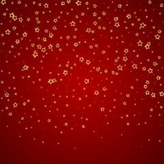 Fototapeta premium Christmas stars vector overlay. Magic stars luxury sparkling confetti. Christmas spirit. Festive stars vector illustration on red background.