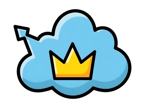 Cloud crown with stylized arrow pointing upward in bright blue and gold yellow