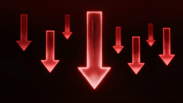 Red glowing arrows descend against a dark background, symbolizing decline or loss.