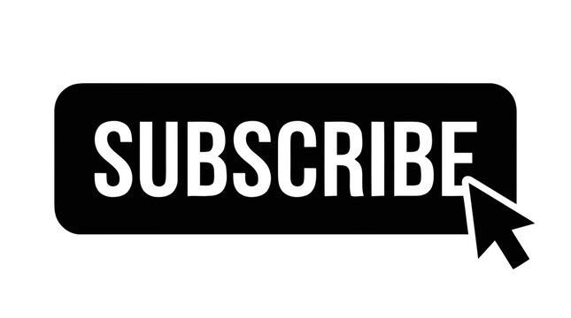 Vector illustration of black subscribe button with mouse cursor click on a transparent background