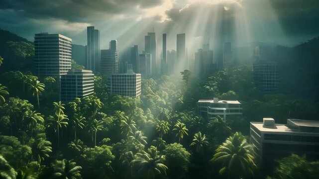 Futuristic City Integrated with Lush Tropical Jungle 4K Generative AI