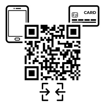 QR code vector icon with smartphone and credit card for digital mobile payment scan